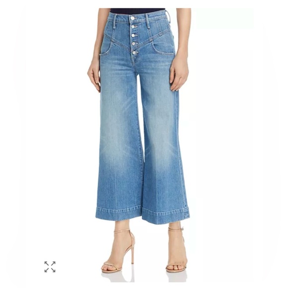 MOTHER The Swooner Roller Cropped Wide-Leg Jeans in Post No Bills Size 29 - Picture 2 of 16